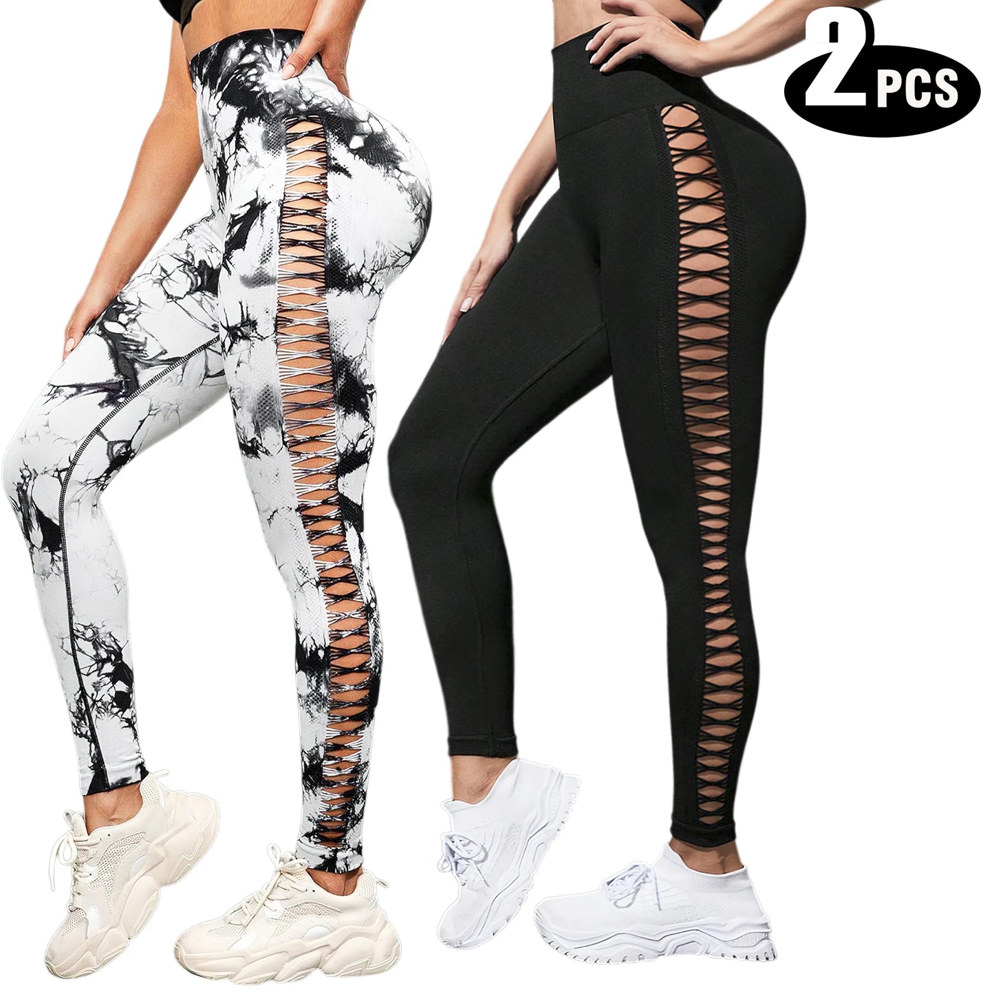 Women High Waisted Fitness Leggings 2 Pack For Gym Running