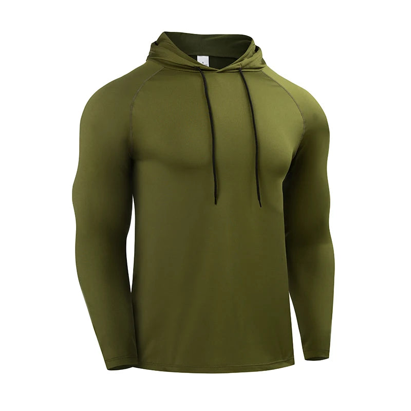 Mens Fitness Hooded T Shirt Polyester Training Top