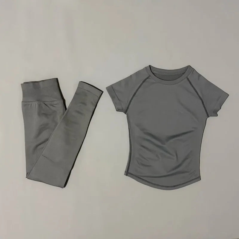 Women Seamless Athletic Workout Set With Butt Lifting Top