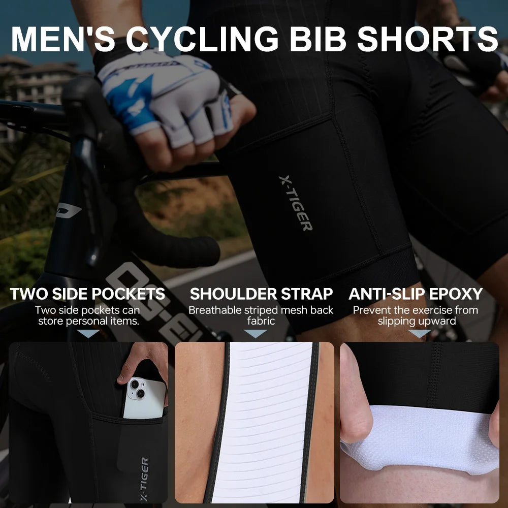 Men's Cycling Bib Pants Anti Slip Leg Grips Padded