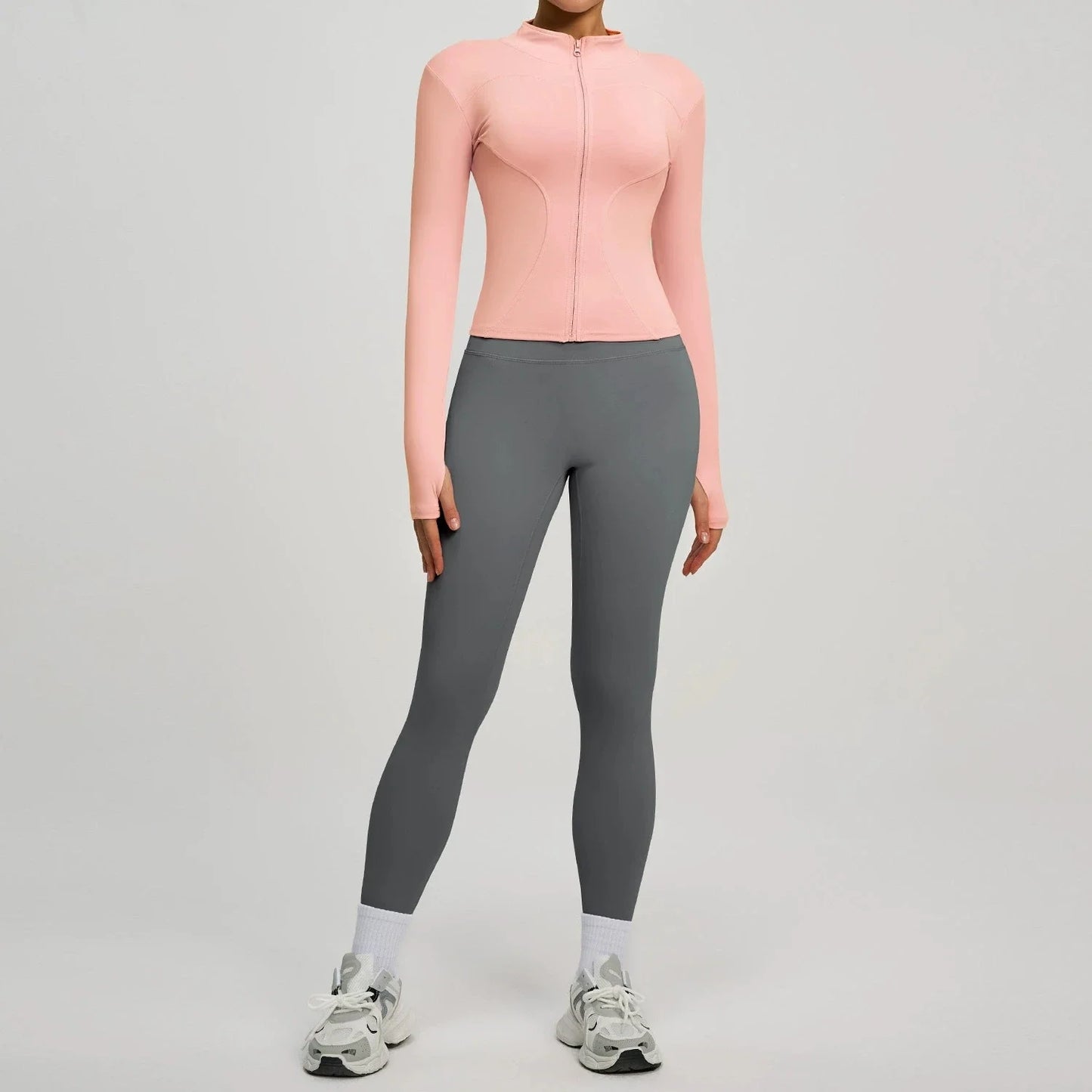 Women's 2Pcs Zipper Long Sleeve Top And Leggings Set