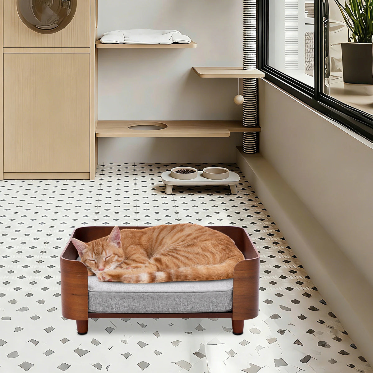 Small Dogs or Cats Elevated Pet Sofa Bed  with Wood Legs and 1.97in Cushion