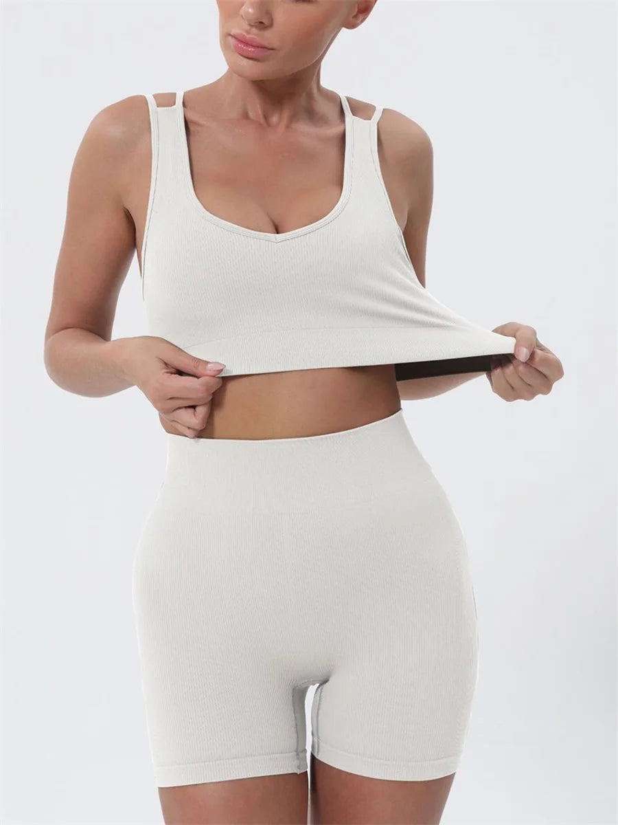 Women's Activewear 2 Piece Sleeveless Crop Top, High Waisted Shorts Set