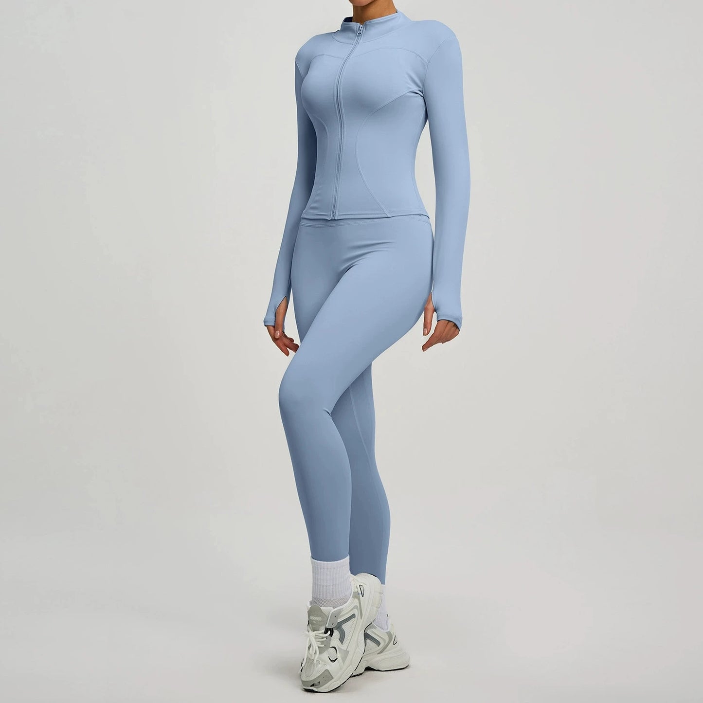 Women's 2Pcs Zipper Long Sleeve Top And Leggings Set