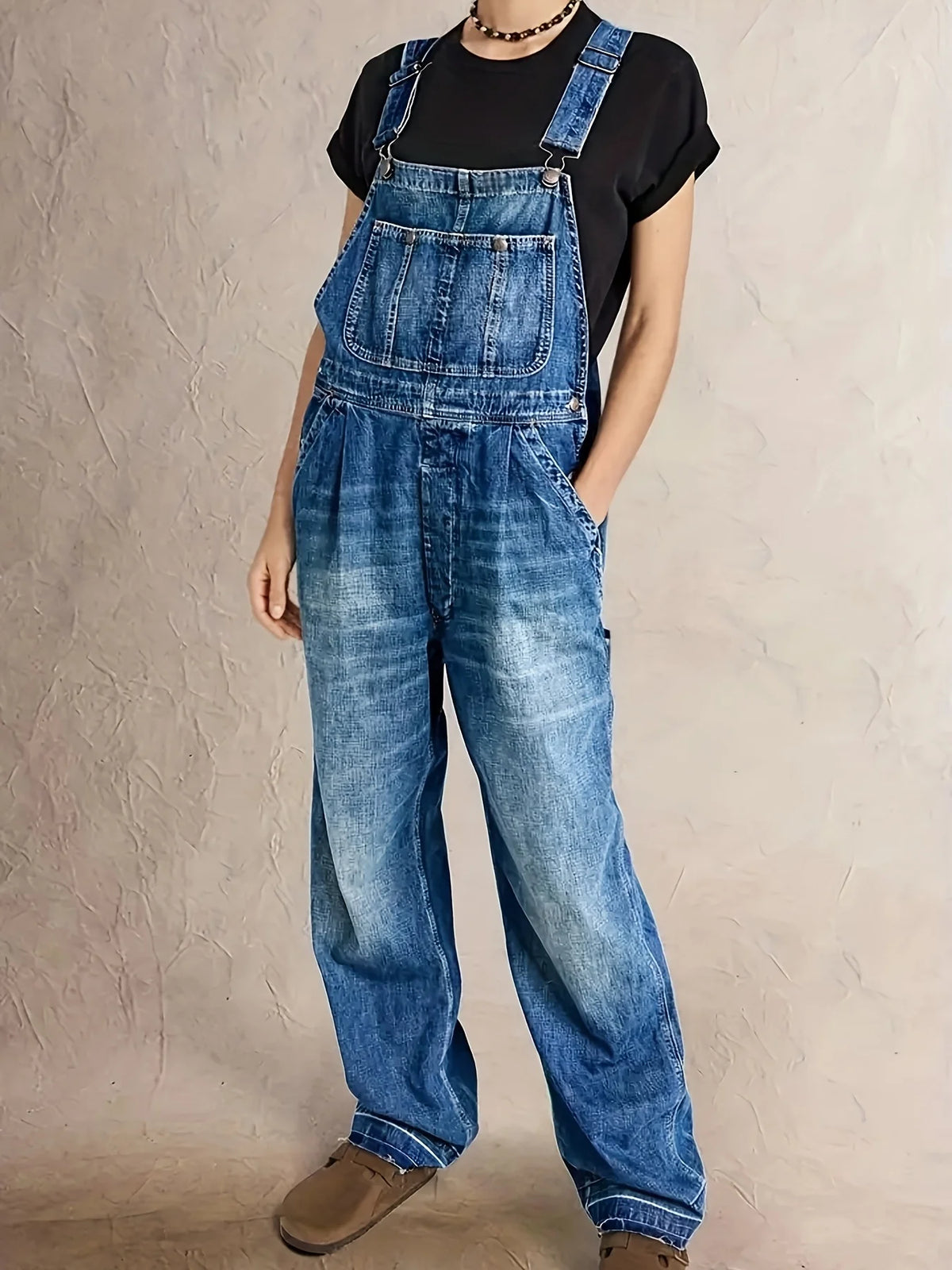 Women's High Waist Distressed Denim Overall Workwear Pants