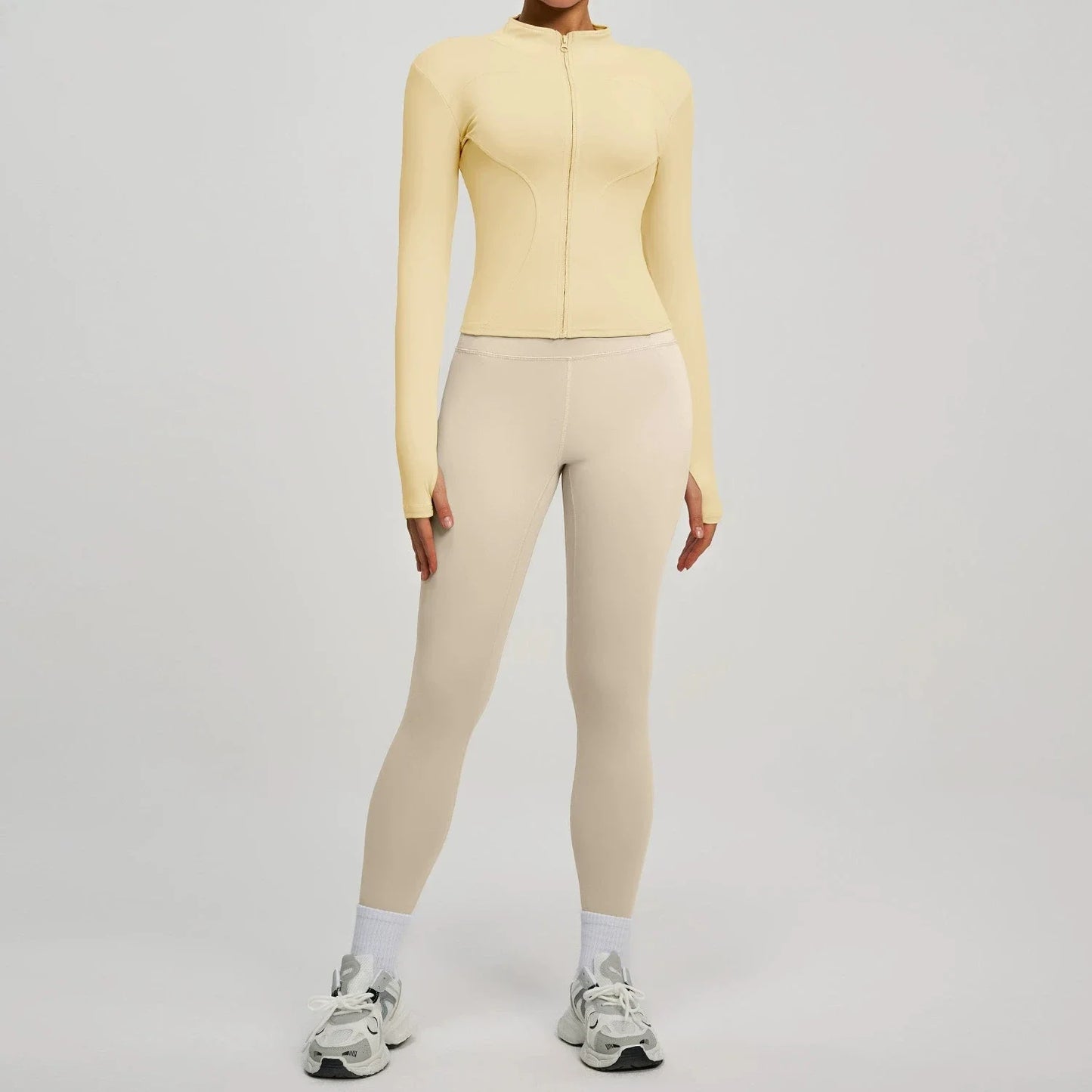 Women's 2Pcs Zipper Long Sleeve Top And Leggings Set