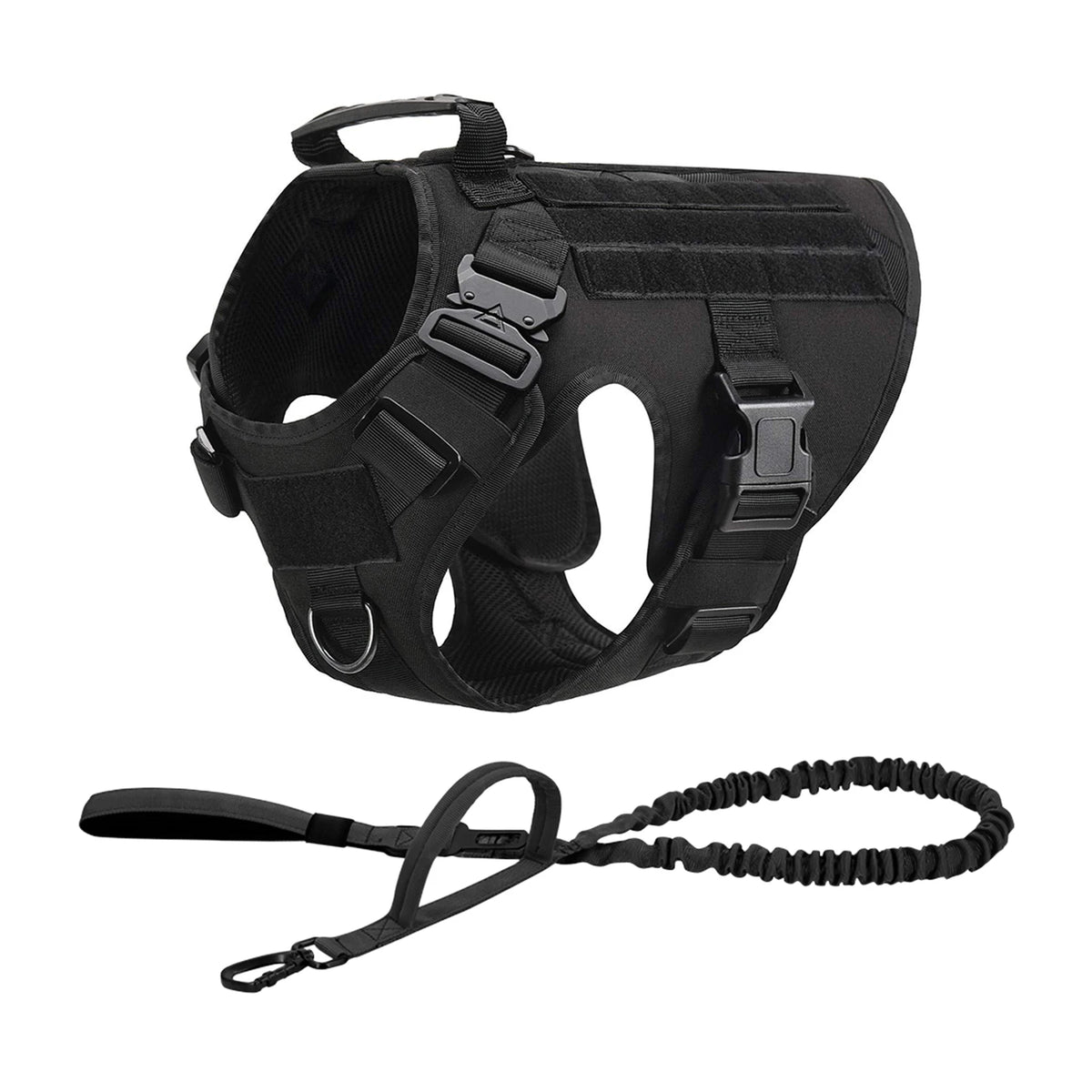 Tactical Dog Harness Collar Leash with Pouches For Medium & Large Dogs