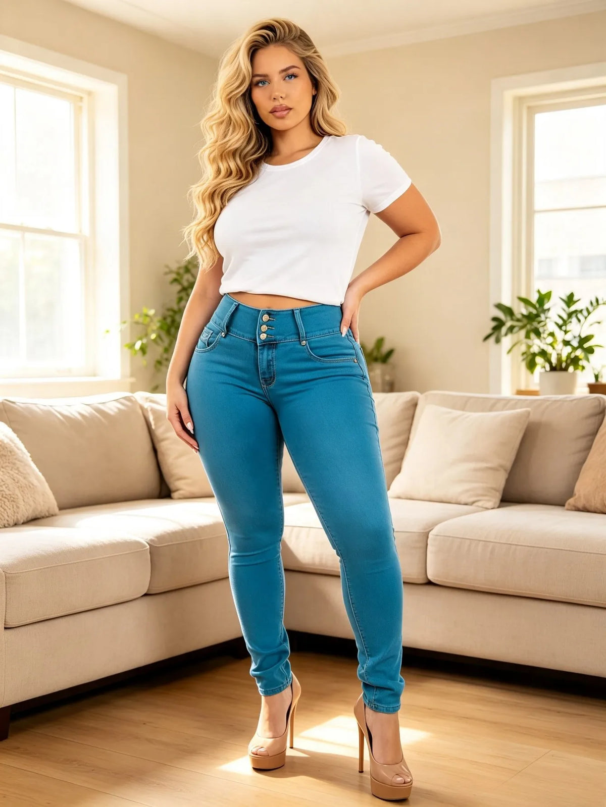 Women's High Waist Tummy Control Stretch Skinny Jeans