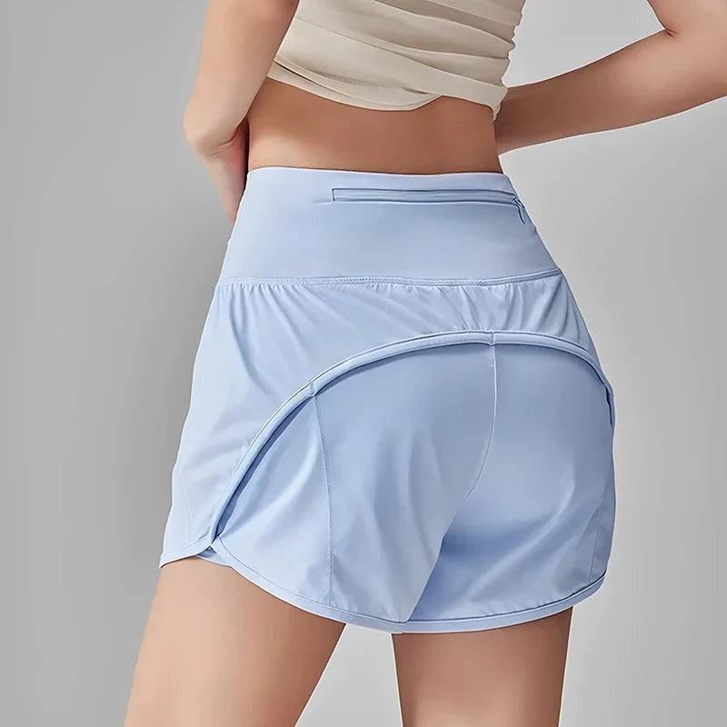 Women High Waist Yoga Sports Shorts With Anti Glare Lining