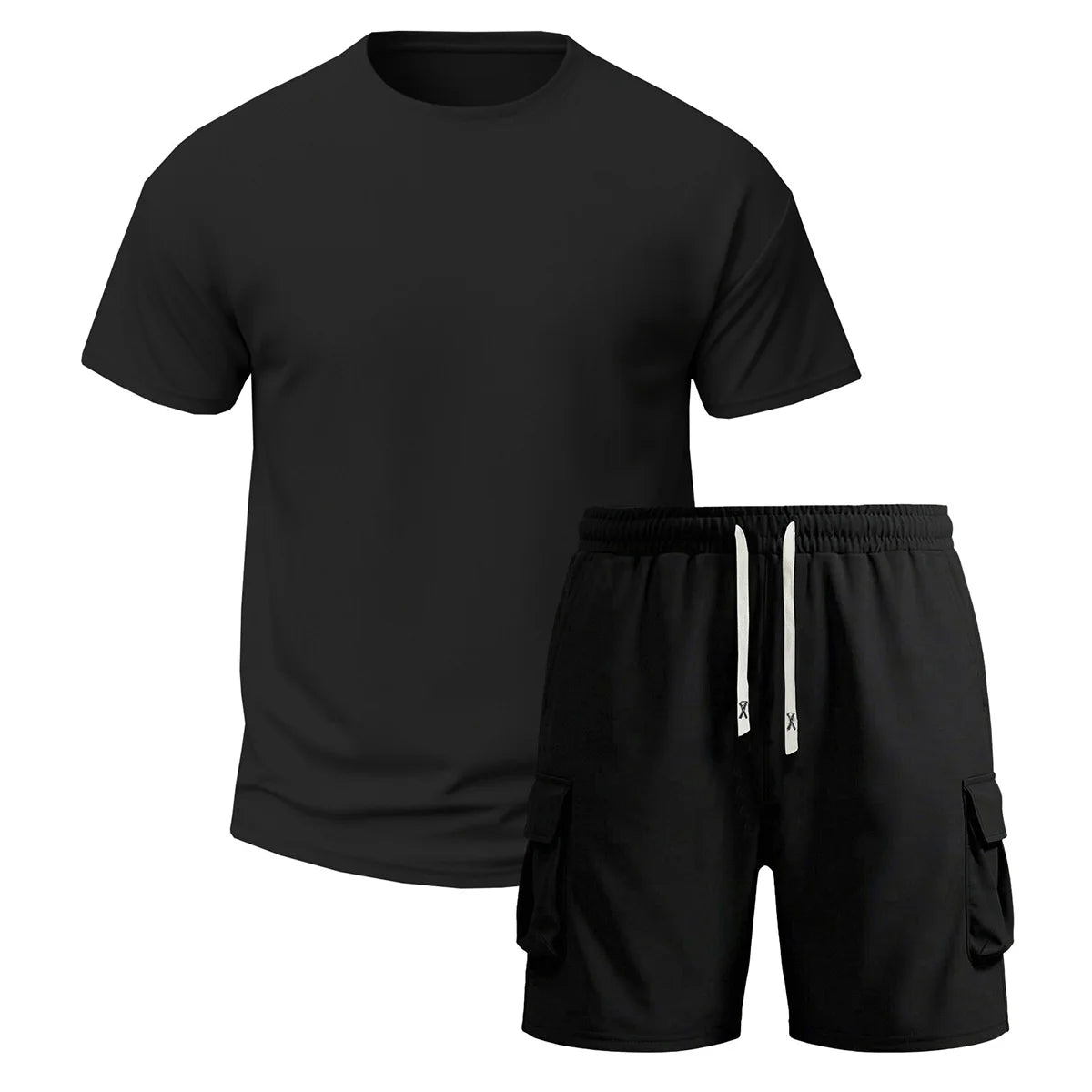 Men's Multi Pocket Cargo Pants Short Sleeve T Shirt Set