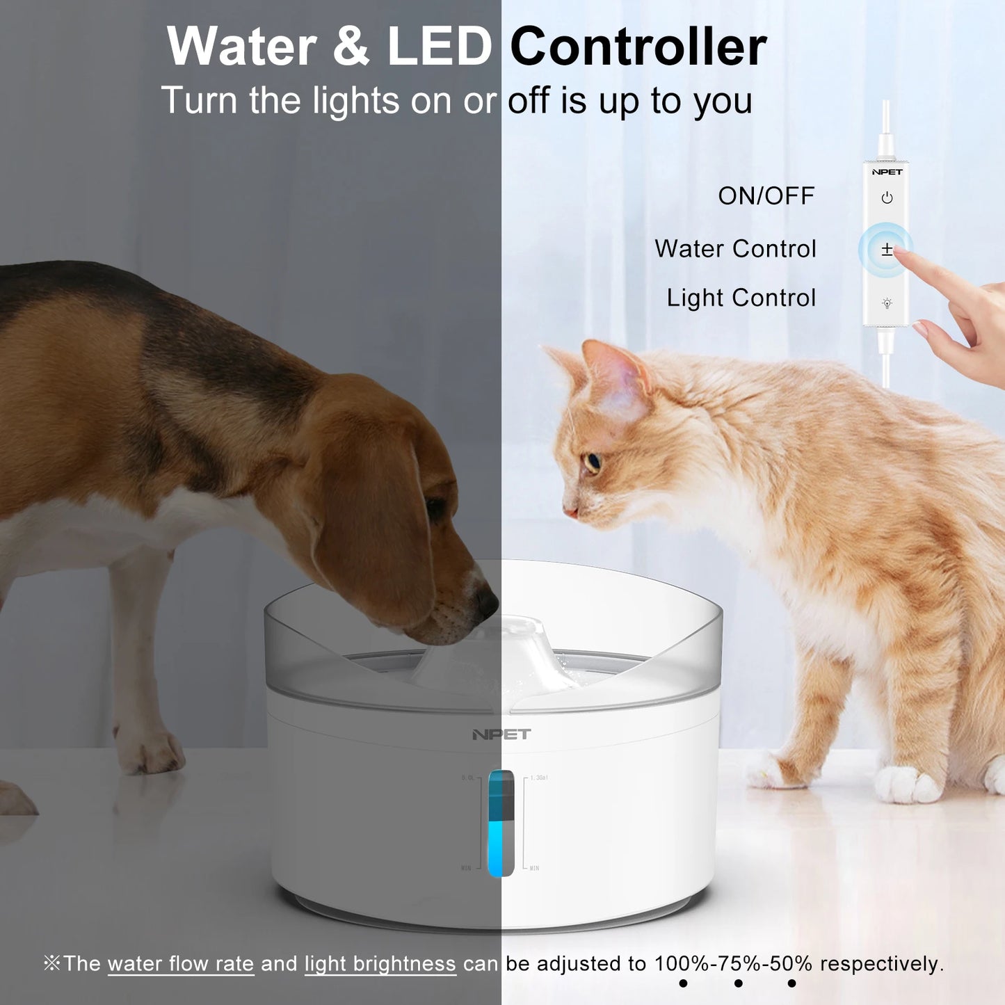 Auto dog water fountain 5L Triple filter sys controller of water & light