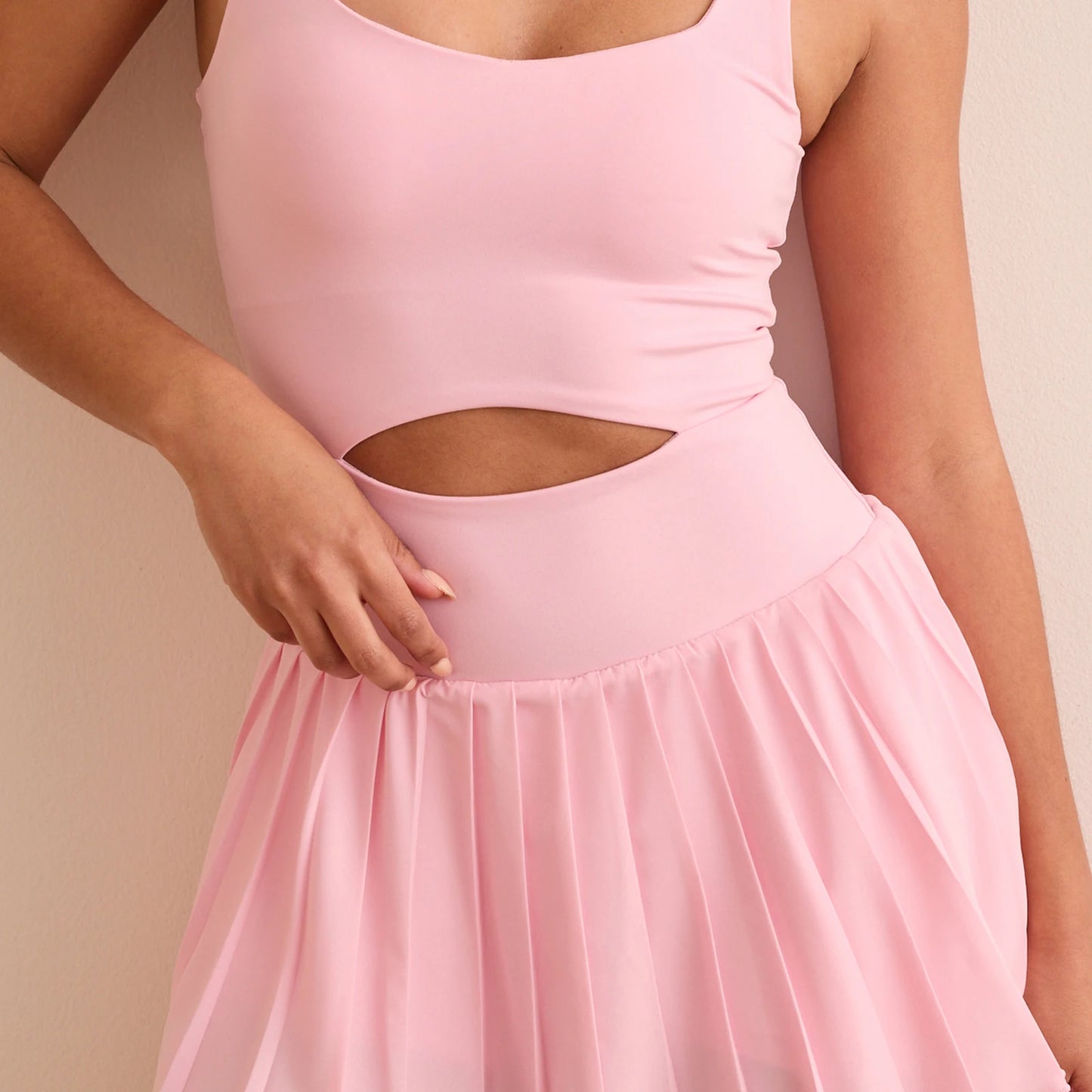 Women Athletic Dress Square Neck Pleated Tank Dress