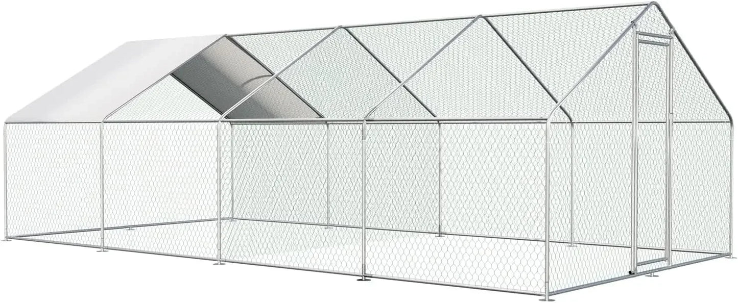 4 Unit Large Metal Walk-in Poultry Cage with Waterproof and Anti-UV Cover