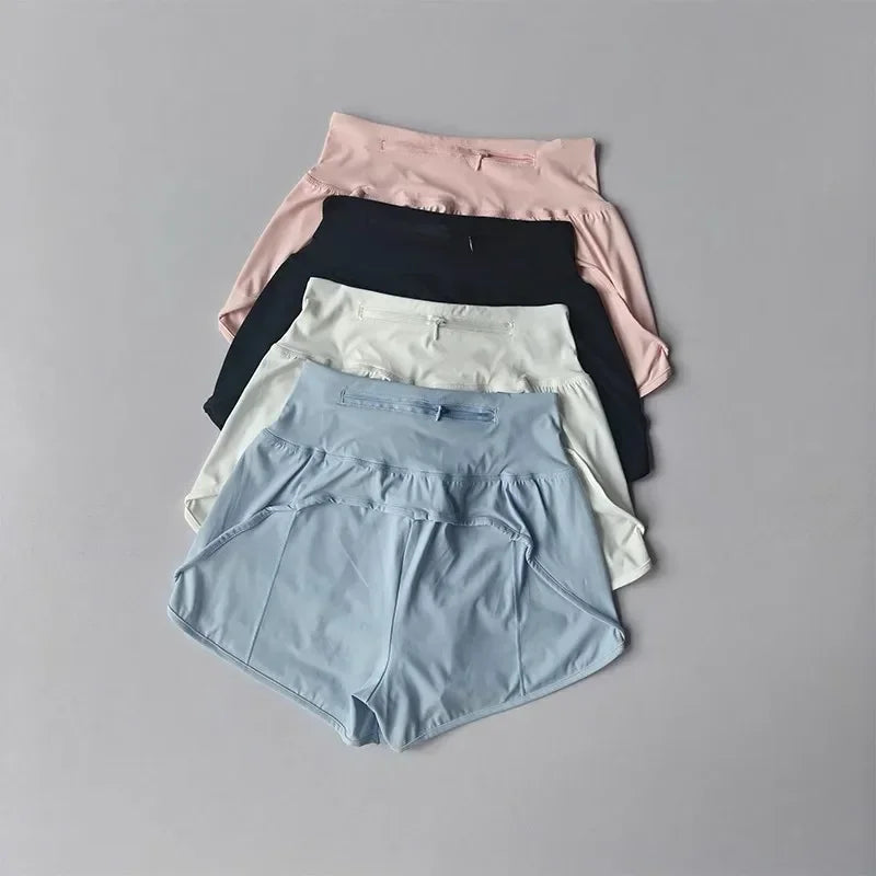 Women High Waist Yoga Sports Shorts With Anti Glare Lining