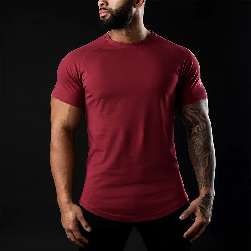 Plain Gym Tee For Mens Cotton Breathable Slim Fit Workout