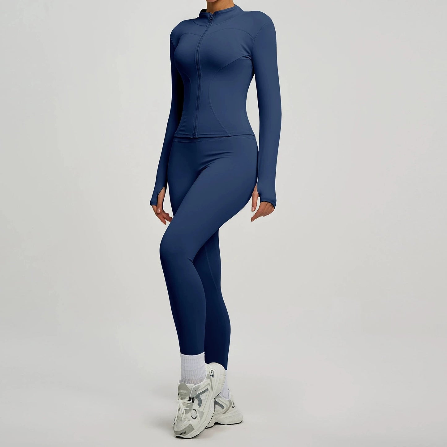 Women's 2Pcs Zipper Long Sleeve Top And Leggings Set