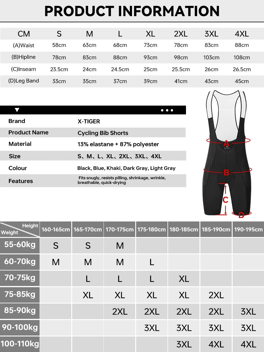 Men's Cycling Bib Pants Anti Slip Leg Grips Padded
