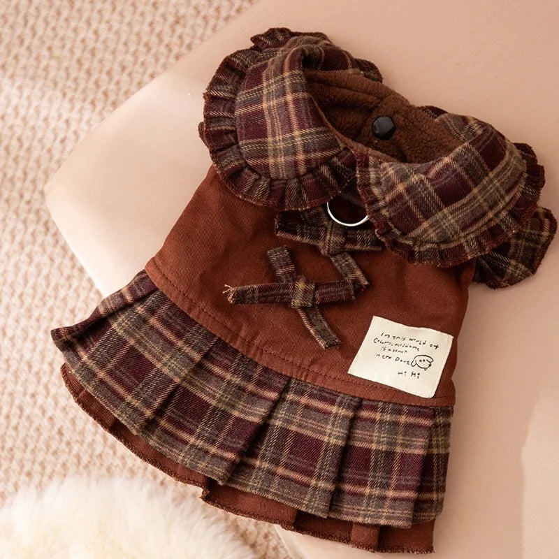 Teddy American Style Plaid Winter Dog Skirt Shirt Hoodie