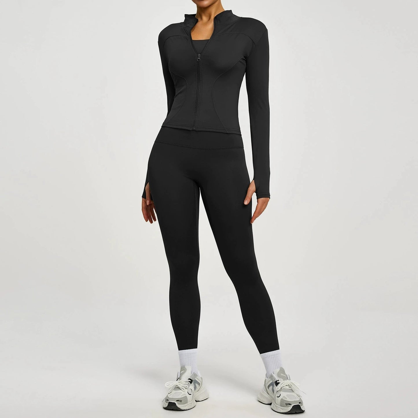 Women's 2Pcs Zipper Long Sleeve Top And Leggings Set