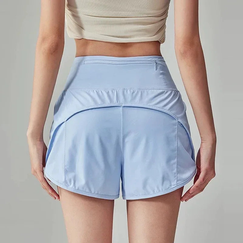 Women High Waist Yoga Sports Shorts With Anti Glare Lining