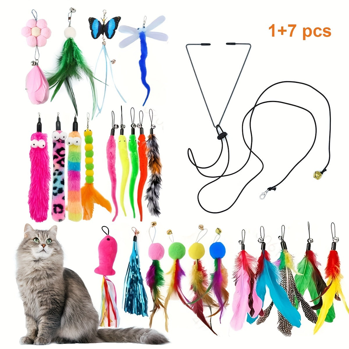 Premium Plush Cat Toys Set With Feather Wands For Cats