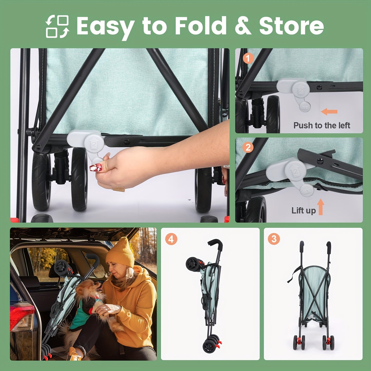 Foldable 4-Wheel Pet Stroller for Small to Medium Cats and Dogs