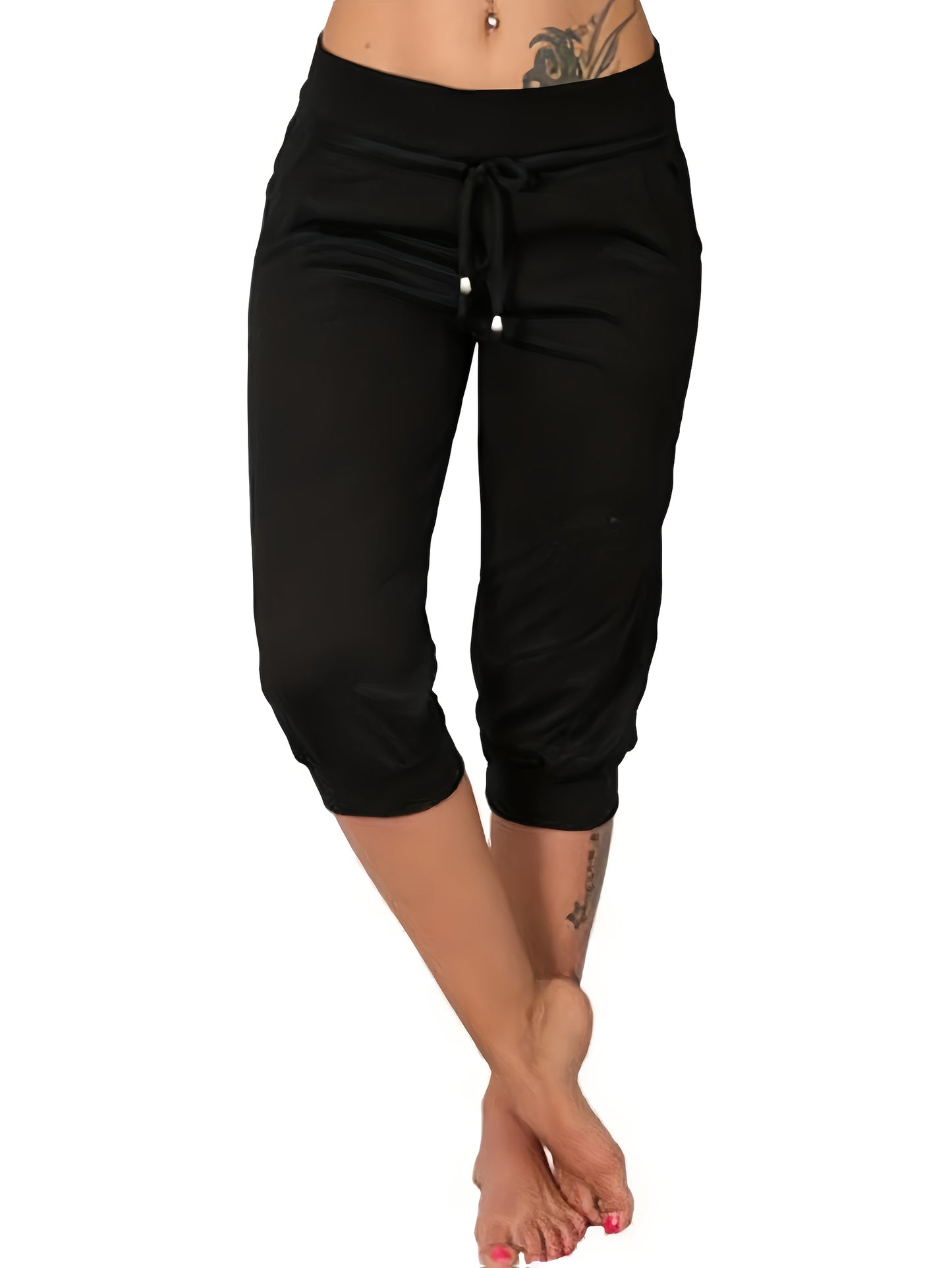 3pcs Women's7/8 Length Casual High Waist Drawstring Pants with Pockets
