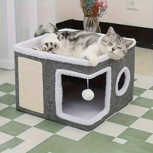 Luxurious Multi Tier Cat House With 2 Tier Bed Toy