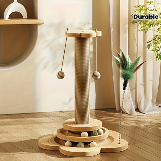 Interactive Cat Scratching Post Tower With Jute Ball Track