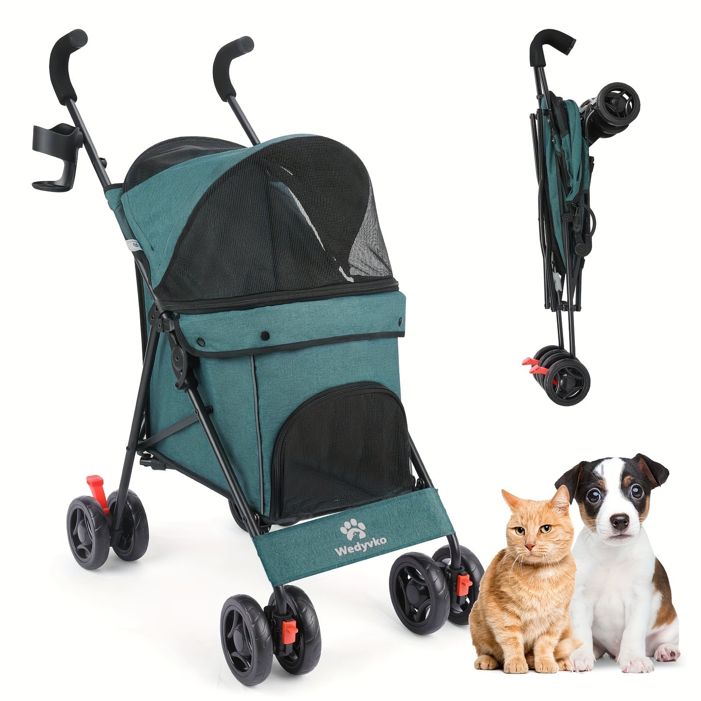 Foldable 4-Wheel Pet Stroller for Small to Medium Cats and Dogs