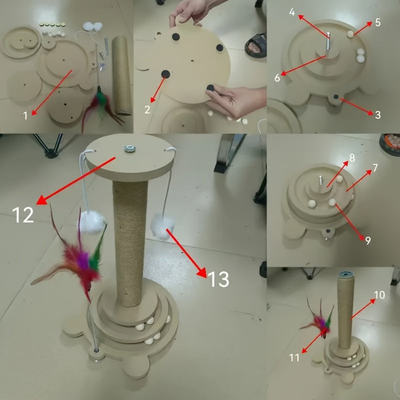Interactive Cat Scratching Post Tower With Jute Ball Track