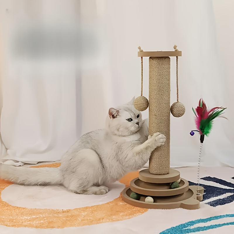 Interactive Cat Scratching Post Tower With Jute Ball Track