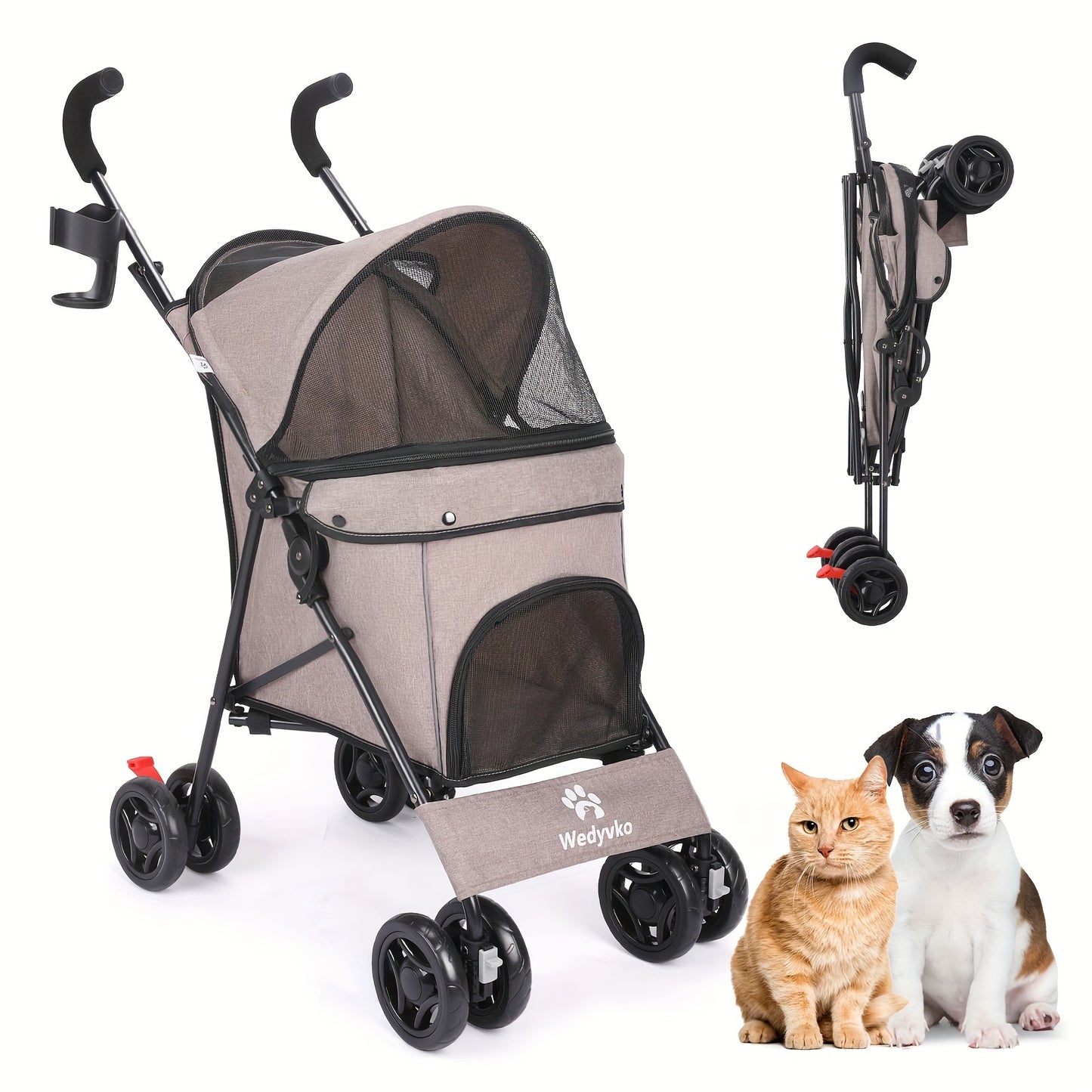 Foldable 4-Wheel Pet Stroller for Small to Medium Cats and Dogs