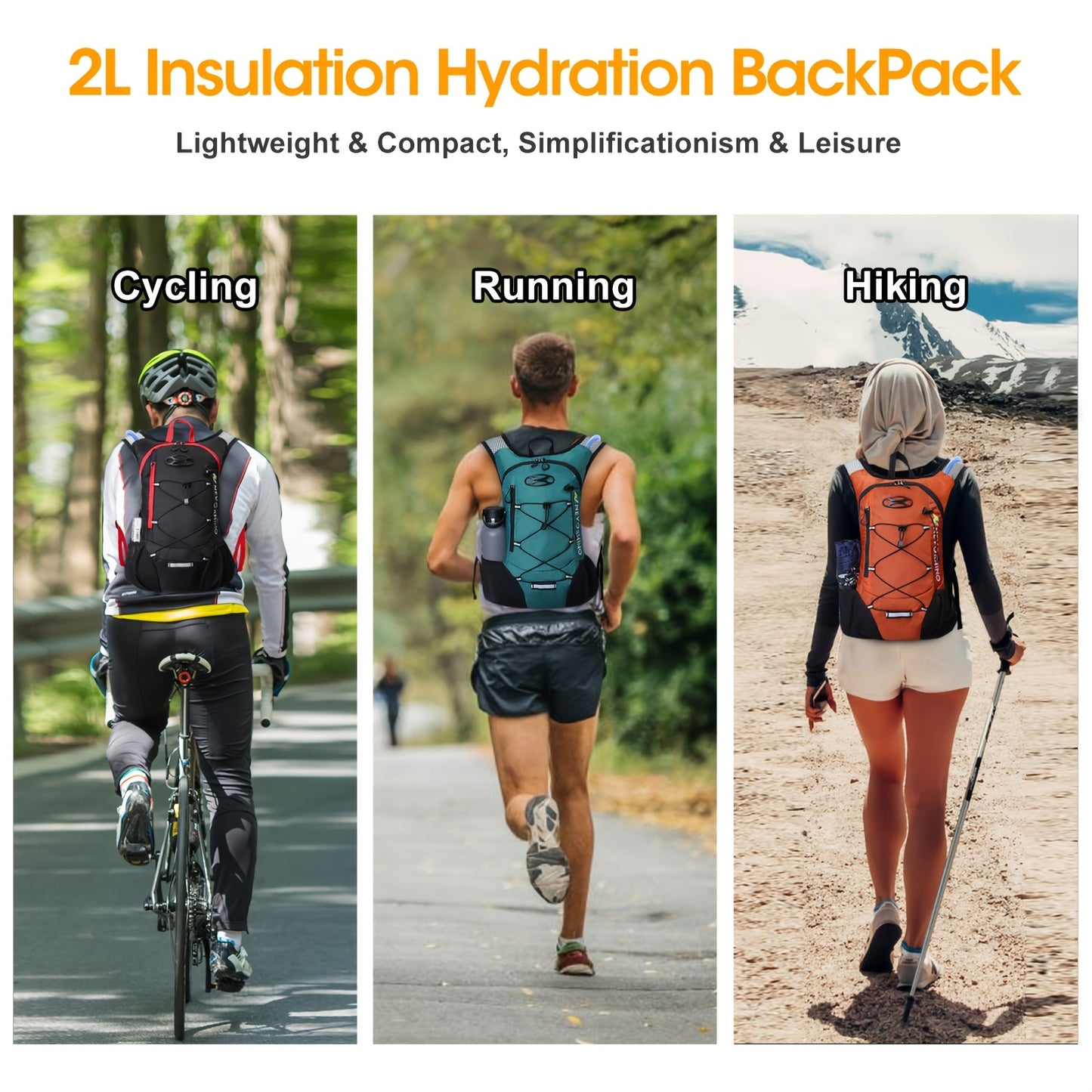 Lightweight Hydration Backpack With 2L Water Bladder