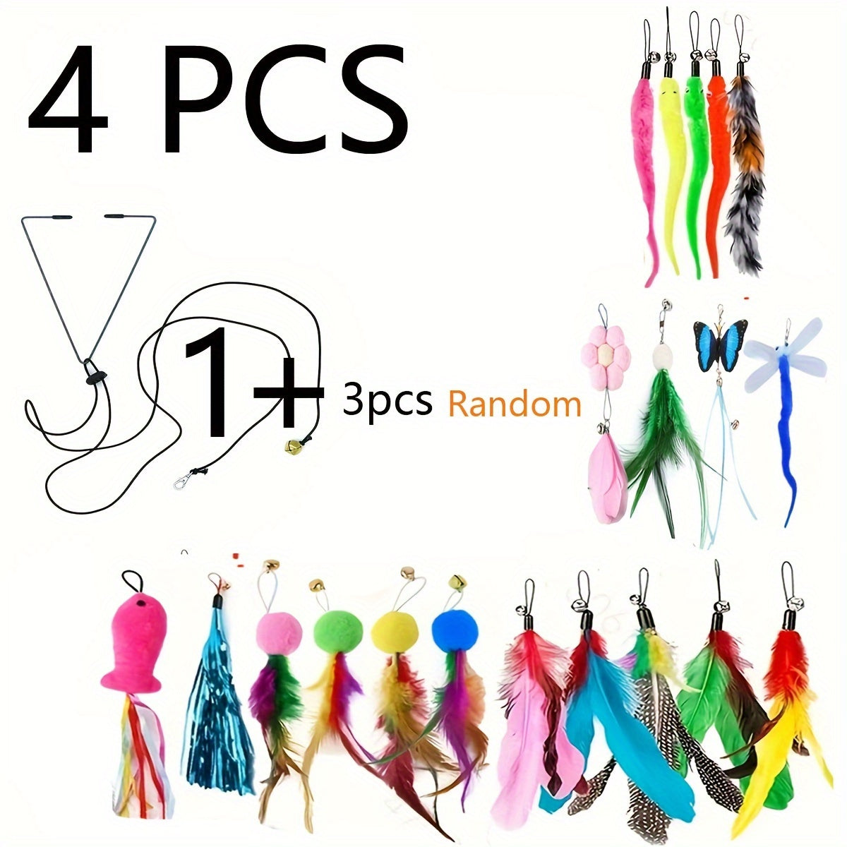 Premium Plush Cat Toys Set With Feather Wands For Cats