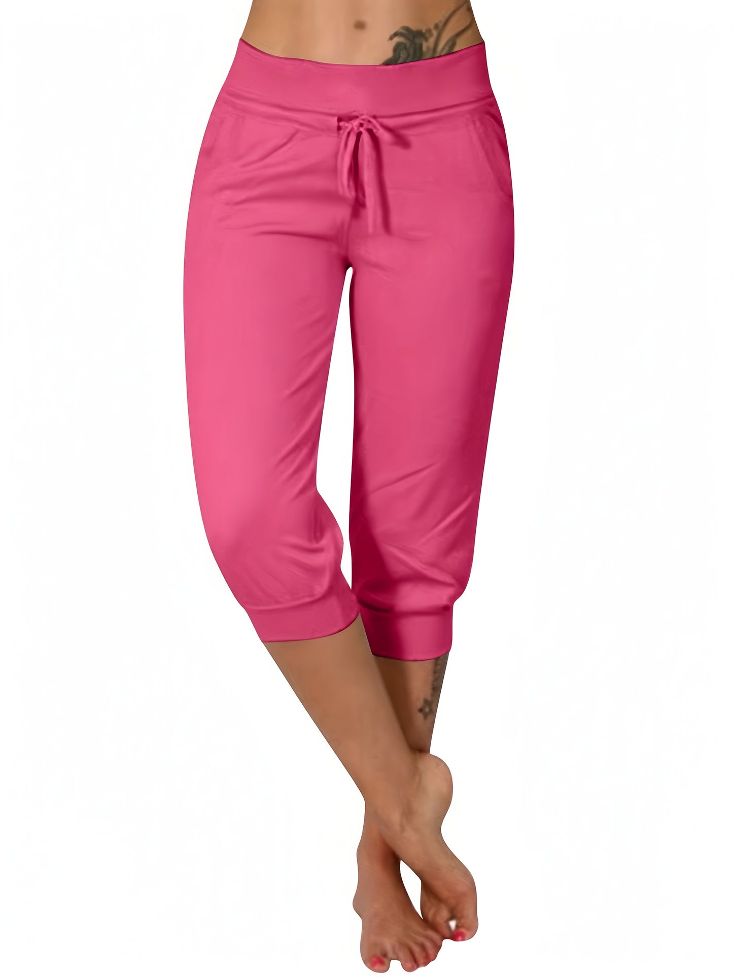 3pcs Women's7/8 Length Casual High Waist Drawstring Pants with Pockets