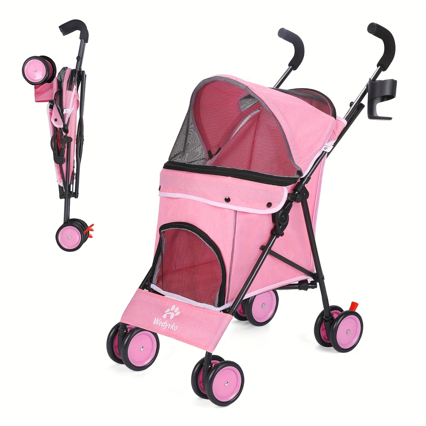 Foldable 4-Wheel Pet Stroller for Small to Medium Cats and Dogs